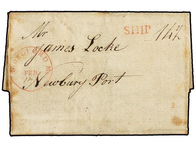 MARTINICA. 1808 (21-Enero). ST. PIERRE A NEWBURY (USA). Carta Completa, Fechador De Entrada N. BEDFORD Ms. Y SHIP Y Tasa - Autres & Non Classés