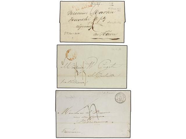 MARTINICA. 1826-42. DESINFECTED MAIL Grup Of Three Covers From ST. PIERRE With Desinfected Cuts. - Autres & Non Classés