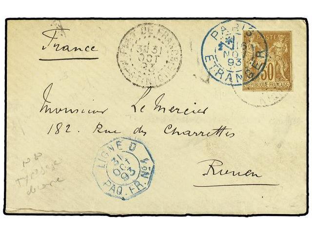 MARTINICA. 1893. Envelope To France Bearing French Type Sage 30 Cents Brown (perforation Cut) (Yvert 80) Tied By FORT DE - Autres & Non Classés