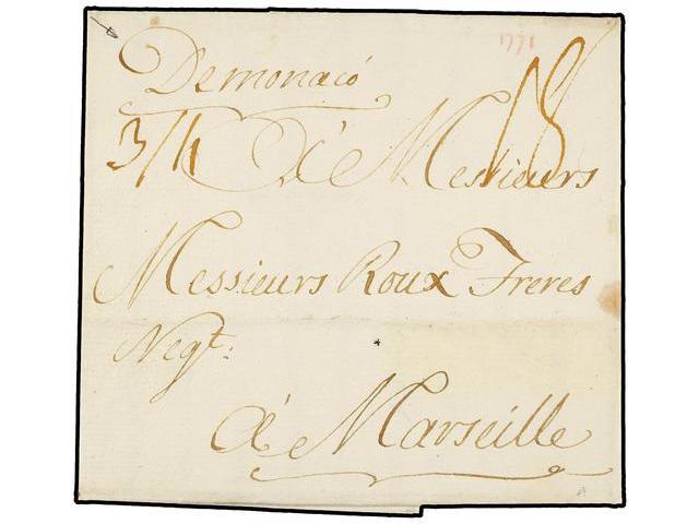 MONACO. 1771 (23 Diciembre). PORT MAURICE A MARSEILLE. Manuscrito ´De Monaco´ También Manuscrito ´3/4´ Y ´18´. MAGNÍFICA - Autres & Non Classés