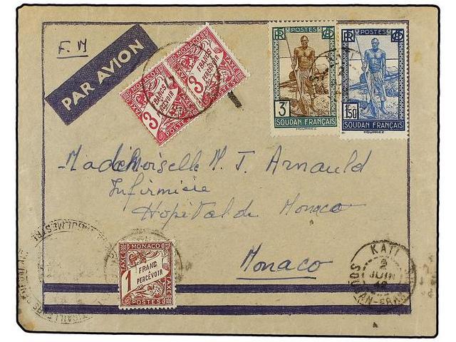 MONACO. 1942 (June 2). CORREO AEREO. Franchise Militaire Airmail Cover To Monaco Bearing 1fr. 50c. Blue & Pale Blue And - Altri & Non Classificati