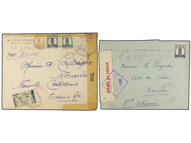 MARRUECOS FRANCES. 1944-45. Two Covers From FES And RABAT To NOUVELLE CALEDONIE With English Censure, Arrival On Reverse - Autres & Non Classés