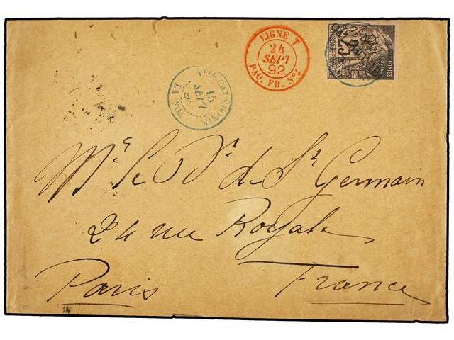 NUEVA CALEDONIA. Ce.29. 1892 (Sept 15). Cover To PARIS Franked By Diagonally Overprinted Dubois 25c.black On Rose Tied B - Autres & Non Classés