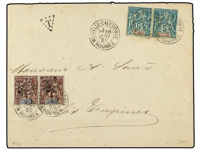 NUEVA CALEDONIA. Ce.44,55. 1900 (Jan 28). Cover Franked By 1892 5c. Green Pair Tied By NOUMEA Datestamps In Black. Under - Autres & Non Classés