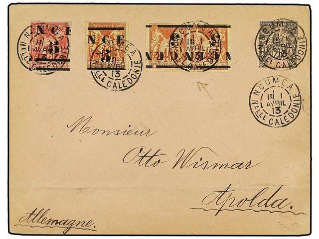NUEVA CALEDONIA. 1913. 25c. ´Sage´ Postal Stationery Envelope Uprated Surcharged ´N.C.F. 5´ On 40c. & 75c, Together With - Autres & Non Classés