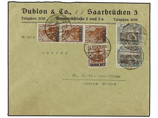 SARRE. Yv.33 (4), 57 (2). 1921. SAARBRUCKEN To FRANCE. Nice Franking. - Autres & Non Classés