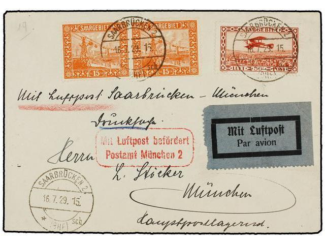 SARRE. 1929. SAAR A MUNICH (Alemania). Primer Vuelo (Mu. 4). - Altri & Non Classificati