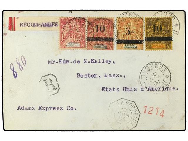 SENEGAL. 1904. Registered Cover To Adams Express In BOSTON, With Home-made ¦Recommandee¦ Label And Franked 1892 50 C., 1 - Autres & Non Classés