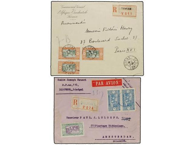 SENEGAL. 1932-35. 2 Cartas Certificadas, Preciosos Franqueos. - Autres & Non Classés