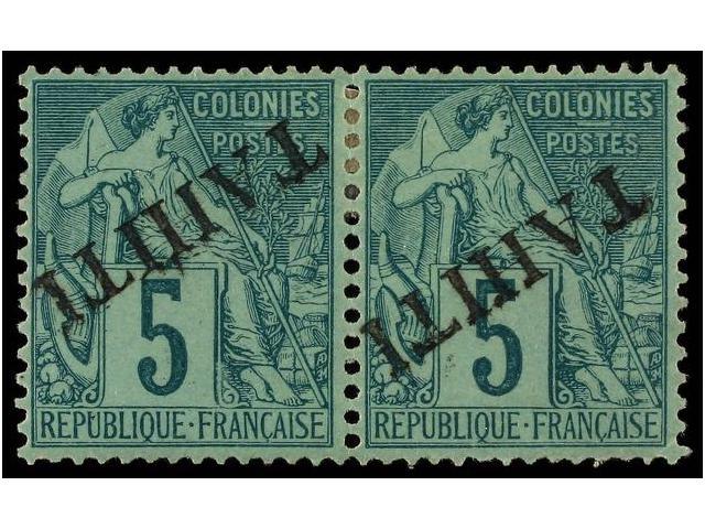 * TAHITI. Yv.10a. 1893. 5 Cts. Green, Pair INVERTED OVERPRINT. Very Fine. - Autres & Non Classés