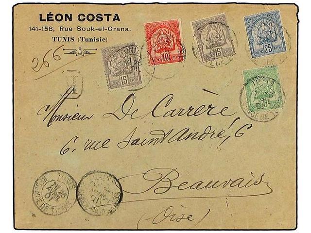 TUNEZ. 1901(April 26). Registered Triple Rate Cover To France With 70c Rate (postage 45c + 25c Registration) Paid By Fou - Autres & Non Classés