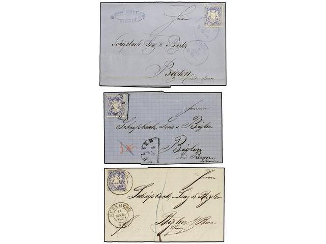 ALEMANIA ANTIGUOS ESTADOS: BAVIERA. Mi.25 (3). 1871-73. 3 Covers To BIGLEN (Switzerland) From LINDAU, NURNBERG, SPEYER W - Autres & Non Classés