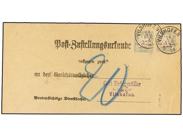 ALEMANIA ANTIGUOS ESTADOS: BAVIERA. 1894. Envelope Without Stamps To VILSHOFEN, Taxed On Arrival With 10 Pf. Grey (2) St - Autres & Non Classés