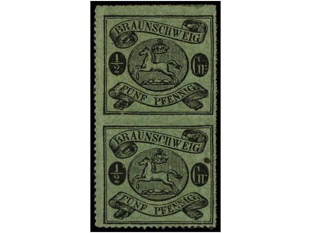 **/* ALEMANIA ANTIGUOS ESTADOS: BRUNSWICK. Mi.13A. 1/2 Gr. Black On Green, Vertical Pais. FINE. Michel.1.200&euro;. - Andere & Zonder Classificatie