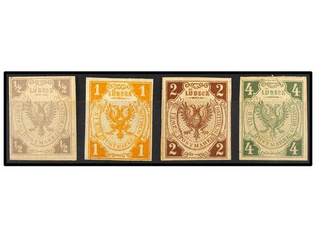 * ALEMANIA ANTIGUOS ESTADOS: LUBECK. Mi.1ND, 2ND, 3ND, 5ND. 1872. REPRINTS. 1/2 S. Lilac, 1 S. Yellow, 2 S. Brown And 4 - Autres & Non Classés