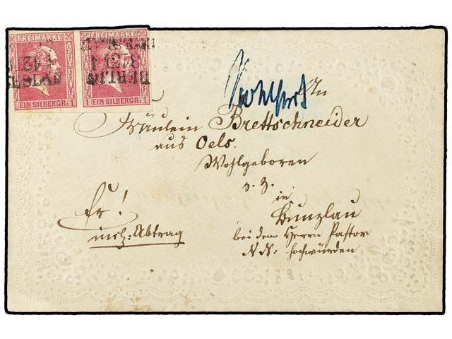 ALEMANIA ANTIGUOS ESTADOS: PRUSIA. (1860 CA.). Wonderful Embossed Ladies´ Envelope Franked By Horizontal Pair Of 1858-60 - Autres & Non Classés