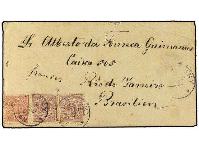 ALEMANIA ANTIGUOS ESTADOS: WURTEMBERG. 1881. WURTEMBERG A RIO DE JANEIRO (Brasil). 5p. Lila (2) Y 10p. Carmín. Fechador - Autres & Non Classés