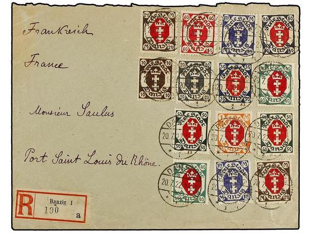 DANTZIG. 1922. DANZIG To FRANCE. Extraordinary Franking, Arrival O Back. - Autres & Non Classés