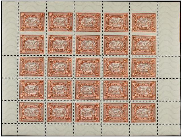 ** ALEMANIA. Mi.IIIA. 1945. LOCALES. ASCHAFFENBURG. 16 + 84 Pf. Rojo. Hoja De 25 Sellos, 10 Sellos SIN DENTADO HORIZONTA - Autres & Non Classés