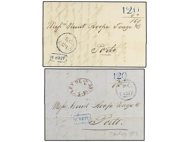 GRAN BRETAÑA. 1842-52. BRITISH POST OFFICE. CADIZ (Spain). Two Entire Letters From Cadiz To Porto (Portugal) With Fine B - Autres & Non Classés