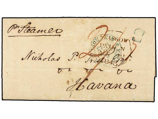 GRAN BRETAÑA. 1846. GLASGOW (Scotland) To HAVANA (Cuba). Octogonal Red GLASGOW PAID Cds. In Arrival EMPRESA/N. EUROPA In - Autres & Non Classés
