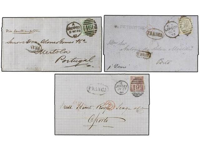 GRAN BRETAÑA. 1852-73. SIX Covers To OPORTO (Portugal). Franked By 6d. (3), 1sh. (2) And 6d+1d. Fine Group. - Autres & Non Classés