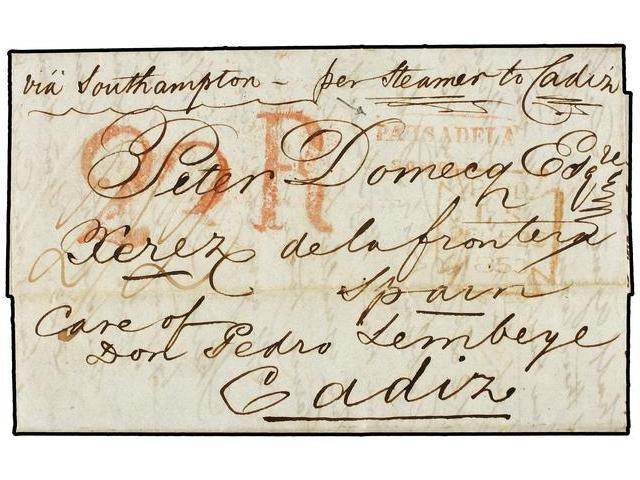 GRAN BRETAÑA. 1853 (Dec. 26). Entire Letter Prepaid To JEREZ LA FRONTERA (Spain), Endorsed ´via Southampton, Per Steamer - Autres & Non Classés