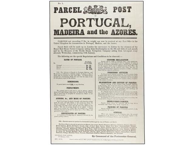GRAN BRETAÑA. 1888. Original Poster (42x27,5 Cm.) With The RATES OF POSTAGE For Parcel Post To Portugal, Madeira And Azo - Autres & Non Classés