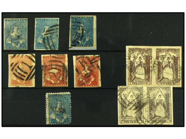 ° VICTORIA. 1850-57. Lot Of 7 Stamps And Two Pairs, Diverse Printings. All Fine To Very Fine With Complete To Large Marg - Autres & Non Classés