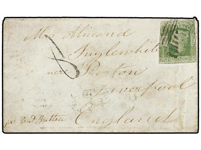 AUSTRALIA. Sg.6g. 1853. PRESTON (New South Wellew) To ENGLAND. 3 P. Green, Taxed ´8´. On Back LIBERPOOL/SHIP LETTER. - Autres & Non Classés