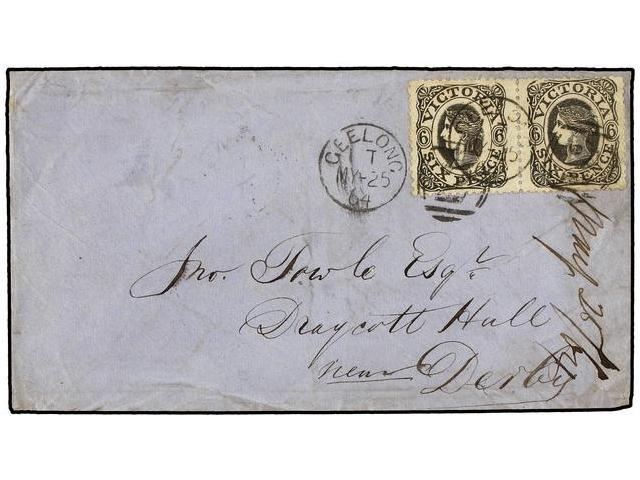 AUSTRALIA. 1864. GEELONG (Victoria) To GREAT BRITAIN. 6 P. Black (2), Arrival Cds. Con Back. - Autres & Non Classés