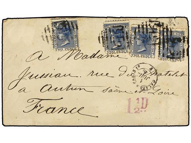 AUSTRALIA. 1886. GRANVILLE (New South Welles) To FRANCE. 2 P. Blue (4), Taxed With 1 1/2 D. - Otros & Sin Clasificación