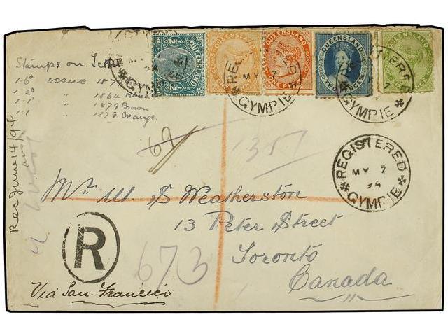 AUSTRALIA. 1894. Registered Cover Used To TORONTO, Canada Bearing 1/2 D., 1 D. (2 Diff) 2 D. & 6 D. Cancelled By The REG - Autres & Non Classés