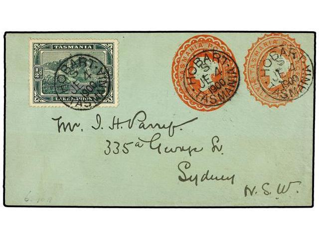 AUSTRALIA. 1900. HOBART To SYDNEY. Postal Stationary Envelope 1/2 P. + 1/2 P. Uprated By 1/2 P. Stamp. - Autres & Non Classés