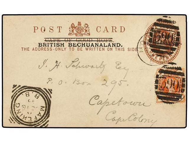 BECHUANALAND. 1882. MOCHUDI To CAPETOWN. 1 P. Postal Stationary Card Uprated With 1 P. Orange Stamp Cancelled ´390´. - Autres & Non Classés