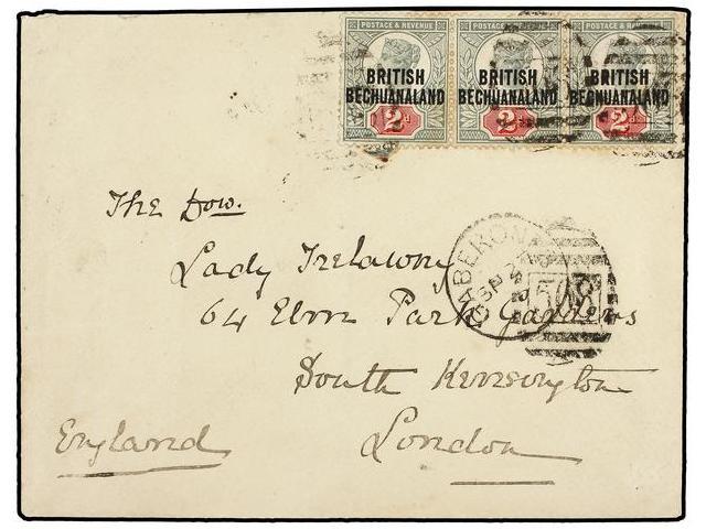 BECHUANALAND. Sg.34 (3). 1894. GABERONES To LONDON. Strip Of Three Of 2 D. Green And Red With ´568´ Cancellation On Back - Autres & Non Classés