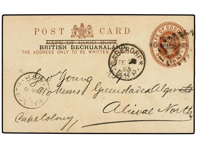 BECHUANALAND. 1895. GABERONES To ALIEVAL.1 P. Postal Stationary Card With ´568´ Numeral Postmark. - Autres & Non Classés