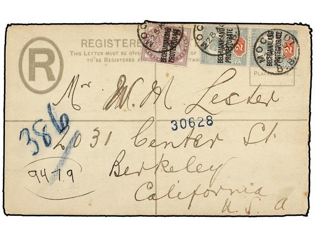 BECHUANALAND. Sg.33, 34 (2). 1904. MOCHUDI To USA. 4 P. Blue Registered Envelope Uprated 1 P. Lilac And Two 2 P. Green A - Autres & Non Classés