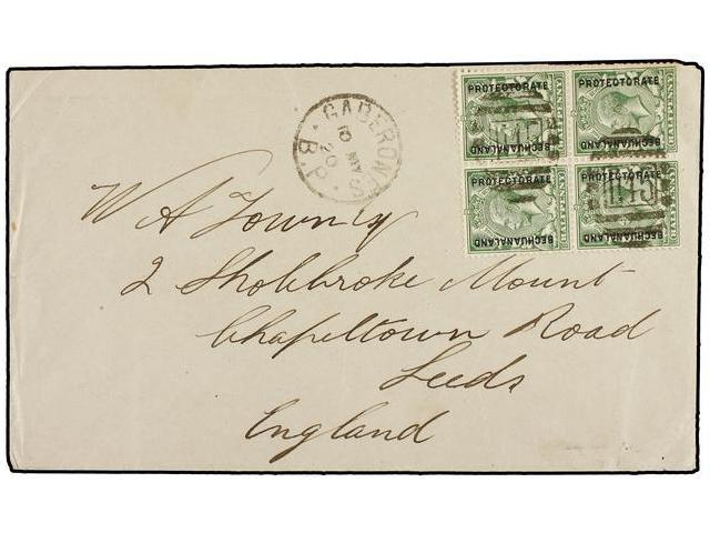 BECHUANALAND. Sg.73 (4). 1920. GABERONES To ENGLAND. Block Of Four 1 P. Green With ´1145´ Cancellation. - Autres & Non Classés