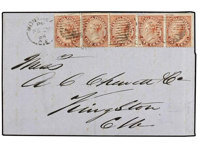 CANADA. 1864 (Feb 29). Leap Year Day Cover To Kingston Franked By 1859 1c. Rose (5, One With Small Perf. Fault) All Tied - Autres & Non Classés