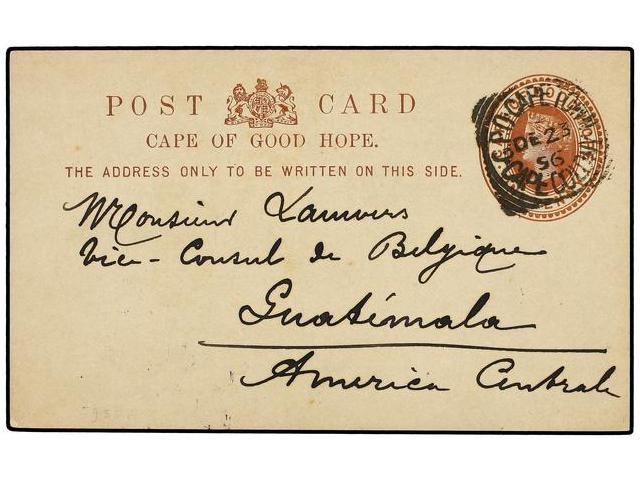 CABO DE BUENA ESPERANZA. 1896. CAPE TOWN To GUATEMALA. Postal Stationery Card Of 1 P. Brown. Arrival Cds. On Back. RARE - Autres & Non Classés
