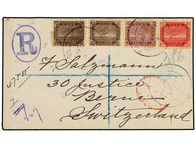 COOK. 1898. Registered Cover To SWITZERLAND With 1898 2x 2 D. Brown, 6 D. Purple, And 1 S. Red (SG 15, 18, 20) All Tied - Autres & Non Classés
