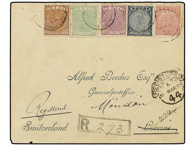 FIJI. Sg.40, 55, 56, 99, 103. 1902. FIJI To SWITZERLAND. 1/2 P. Grey, 2 P. Green, 2 1/2 P. Brown, 4 P. Lilac And 6 P. Ro - Autres & Non Classés