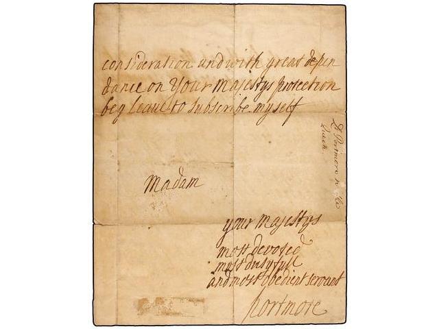 GIBRALTAR. (1727 CA.). Carta Firmada Por LORD PORTMORE (Gobernador De Gibraltar) Dirigida A La Reina De Inglaterra Dando - Autres & Non Classés