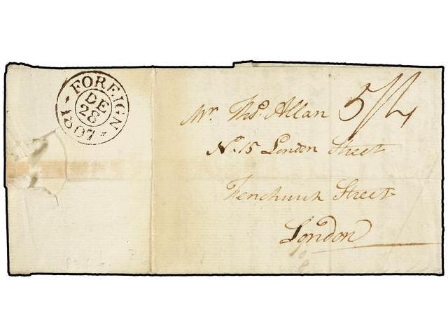 GIBRALTAR. 1807. GIBRALTAR To LONDON. Charged ´5/4´ (double Packet Rate) With London FOREIGN Backstamp But No GIBRALTAR - Autres & Non Classés