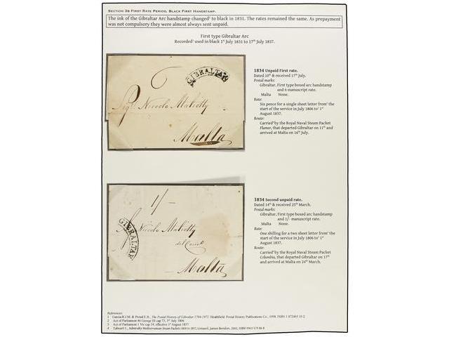 GIBRALTAR. 1834-37. FOUR Covers From GIBRALTAR To MALTA With Black GIBRALTAR Arc Mark With Different Rates ´6d´, ´1/-´ A - Autres & Non Classés