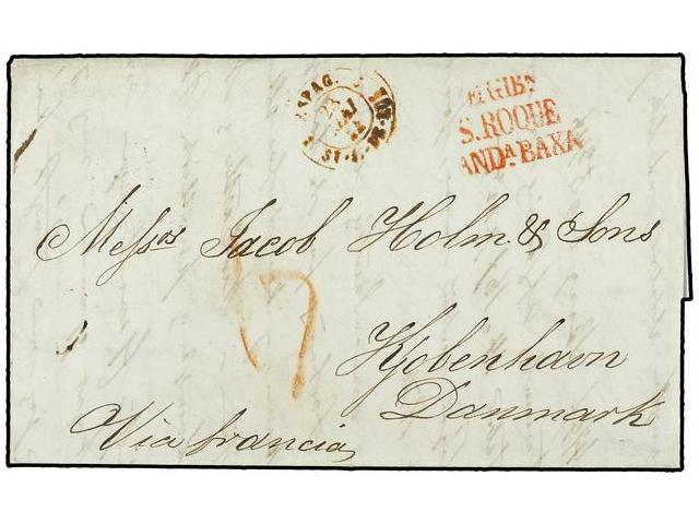 GIBRALTAR. 1844 (May 15). Entire Letter From GIBRALTAR To COPENHAGEN, Struck With Three Line E. GIB-S. ROQUE-ANDA BAXA I - Autres & Non Classés