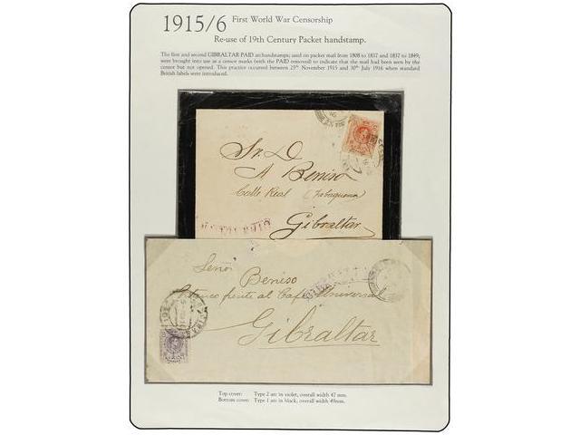 GIBRALTAR. 1916. TWO Covers From SPAIN With Lilac GIBRALTAR Arc Mark, Used As Censorship. - Autres & Non Classés