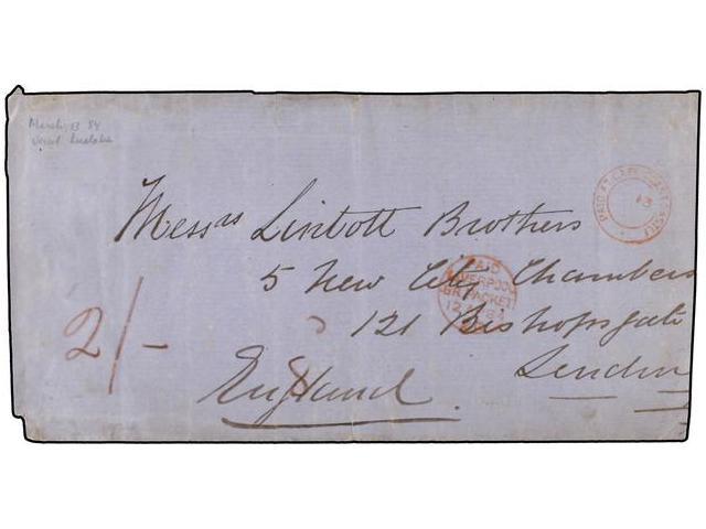 COSTA DE ORO. 1884 (March 13). Large Part Cover To London Carried On The ´Lualaba´ At 4 Ounce Rate, Marked With Manuscri - Autres & Non Classés