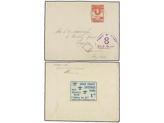 COSTA DE ORO. 1941 (10 Septiembre). GOLD COAST To LONDON. 1 1/2 D. Red On Reverse Very Scarce Blue GOLD COAST/SPITFIRES - Autres & Non Classés